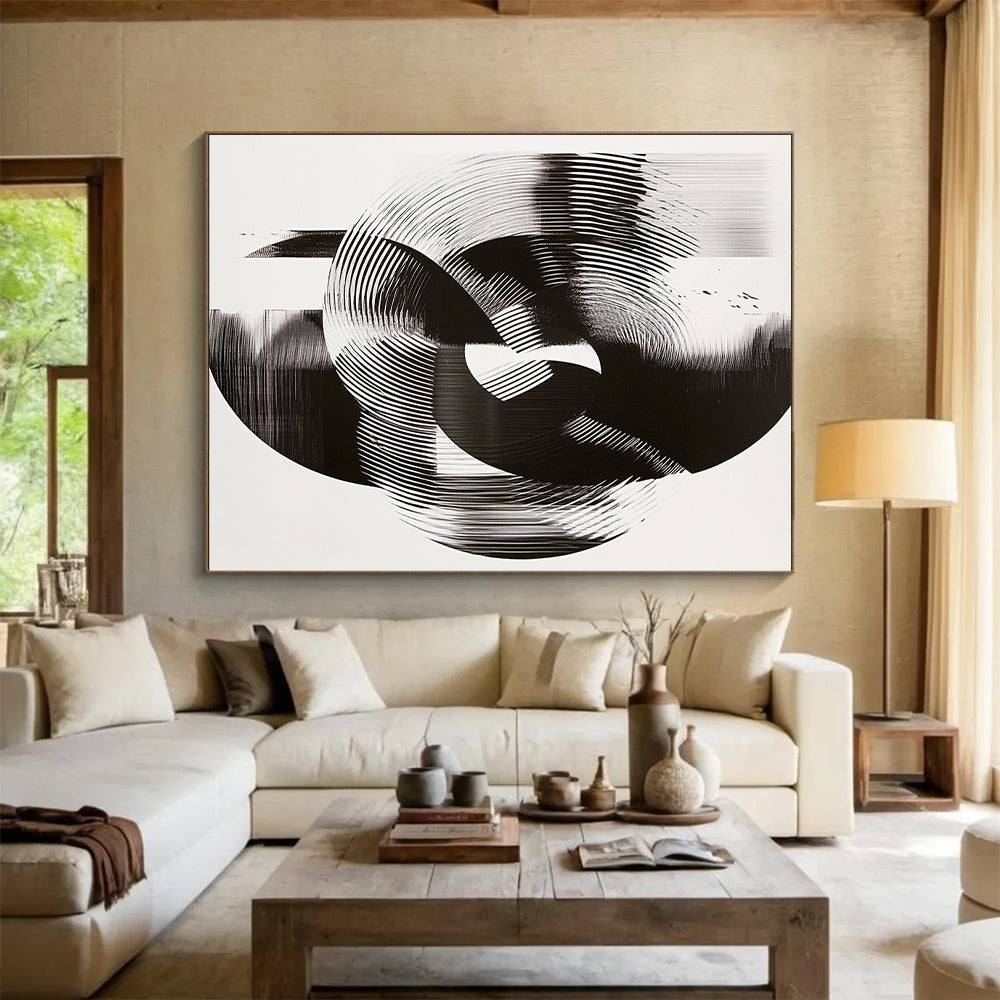 Black & White Intertwined Rings - “Infinite Mobius Dance” Painting On Canvas HB187
