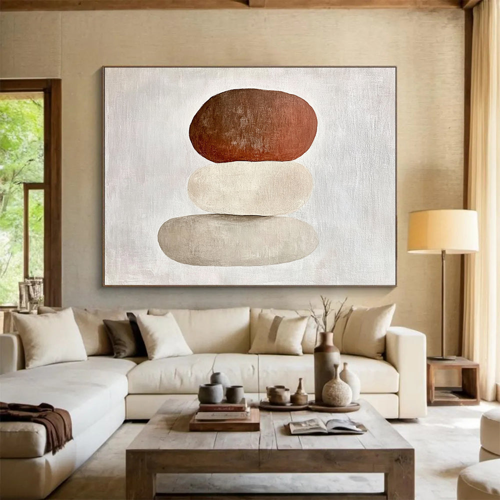 “Stacked Stones in Earth Tones” - Brown, beige, gray stones, Minimalist Still - Life Painting On Canvas HB0606