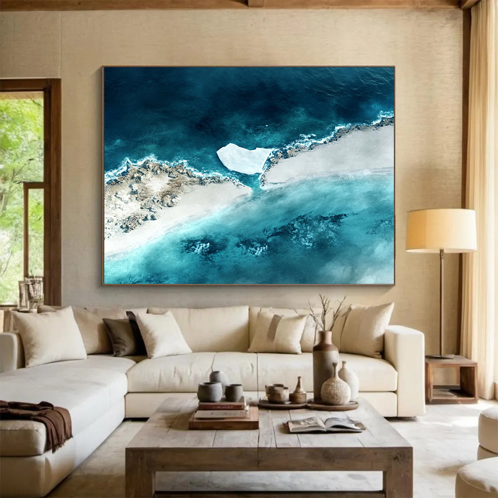 “Aerial Iceberg” - Blue, White, Beige with Iceberg and Coast - Aerial Photography HB1356