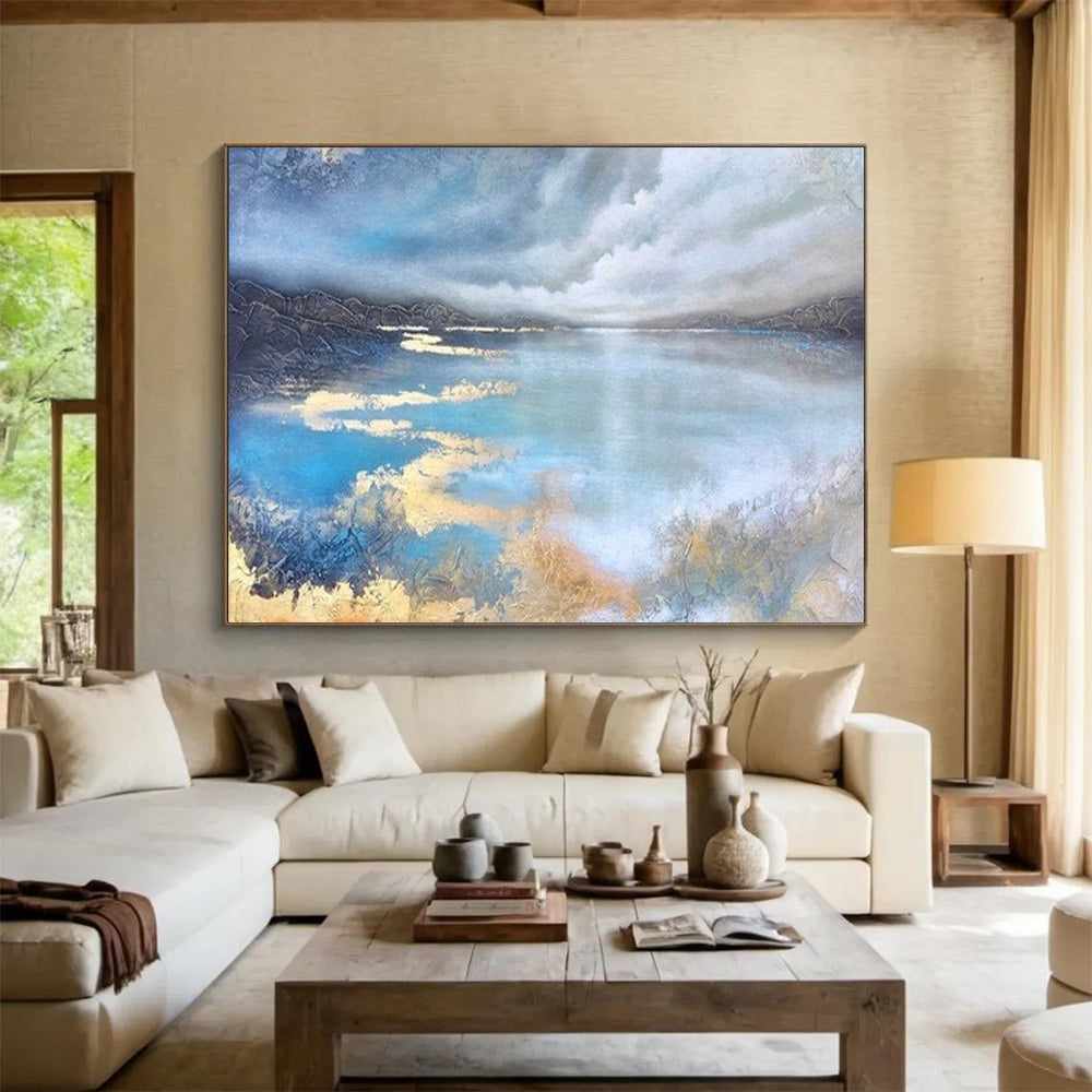 Serene Lake & Sky Abstract - Calming Bedroom or Office Art DLZ192