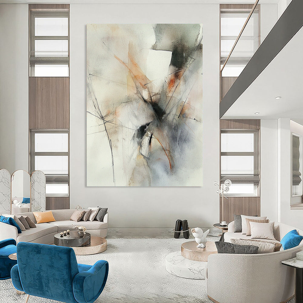 Contemporary abstract watercolor art captures the essence of wind with loose brush strokes and muted colors, conveying movement and emotion. DLZ1083