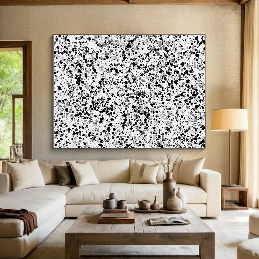 Black, Gray and White Splatter "Subtle Chaos" Painting On Canvas HB257