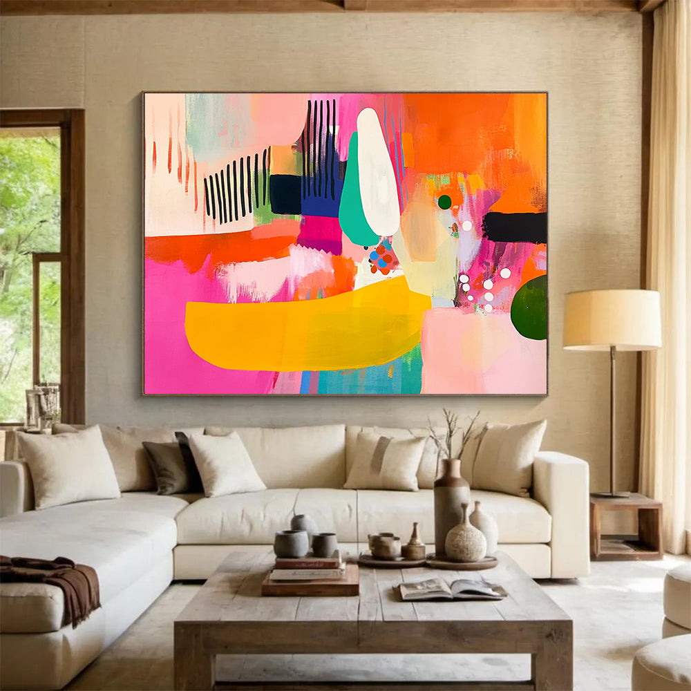 “Bright Abstract Collage” - Pink, Orange, Teal, Abstract Forms - Contemporary Acrylic Painting HB1491
