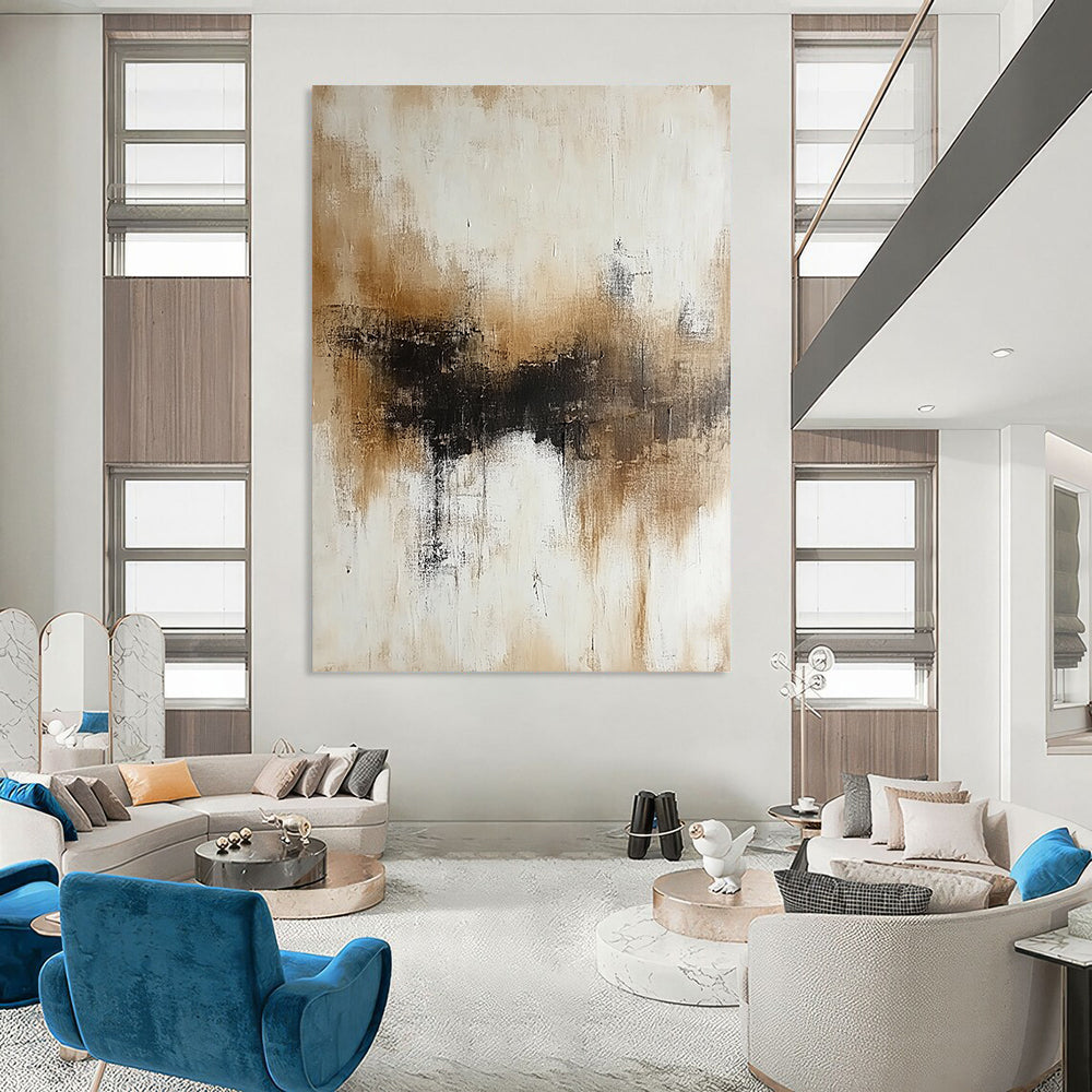 Contemporary hand-painted abstract artwork featuring neutral beige and white tones with subtle brown accents on a soft neutral background. DLZ0561
