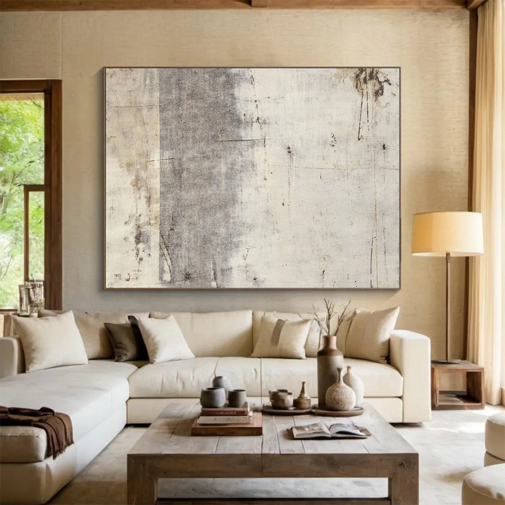 “Textured Gray Abstract” - Gray, Beige, Textural Abstract Painting On Canvas HB0704