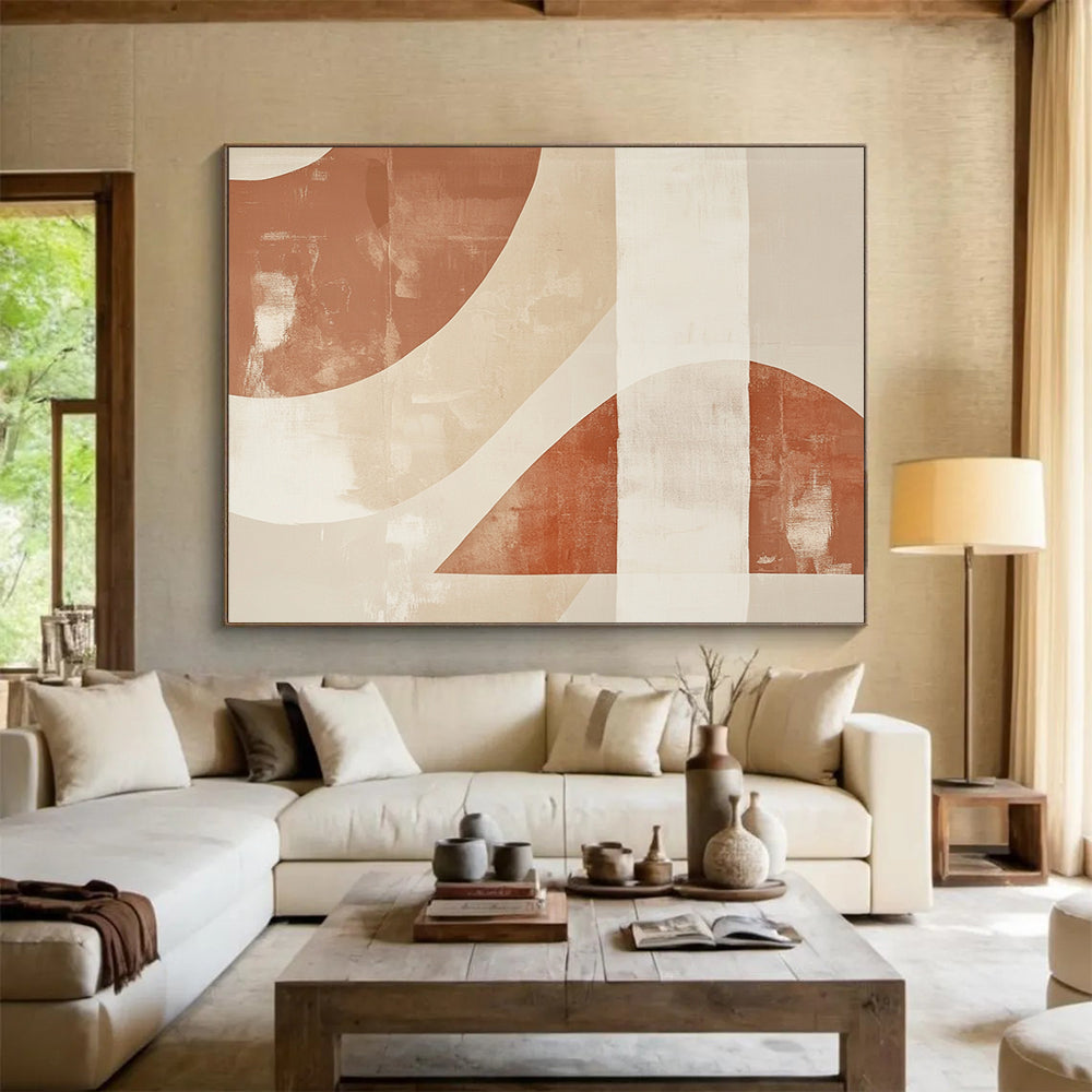 “Geometric Earth - Tone Abstract” - Brown, beige shapes, minimalist design, Geometric Abstract Painting On Canvas HB0604