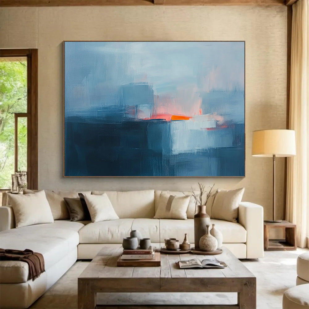 “Misty Horizons” - Blue, Pink, Orange, Abstract Landscapes - Color - Field Acrylic Painting HB1543