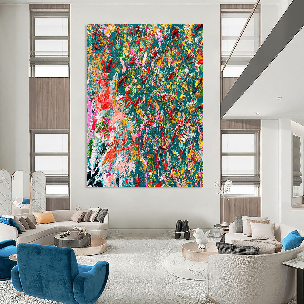 Custom Vertical Hand - Painted Large Abstract Canvas for Bedroom and Hotel DKH1682