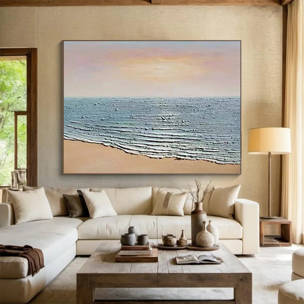 Textured Beach Wave Art - Serene Coastal Living Room or Bathroom Decor DLZ184
