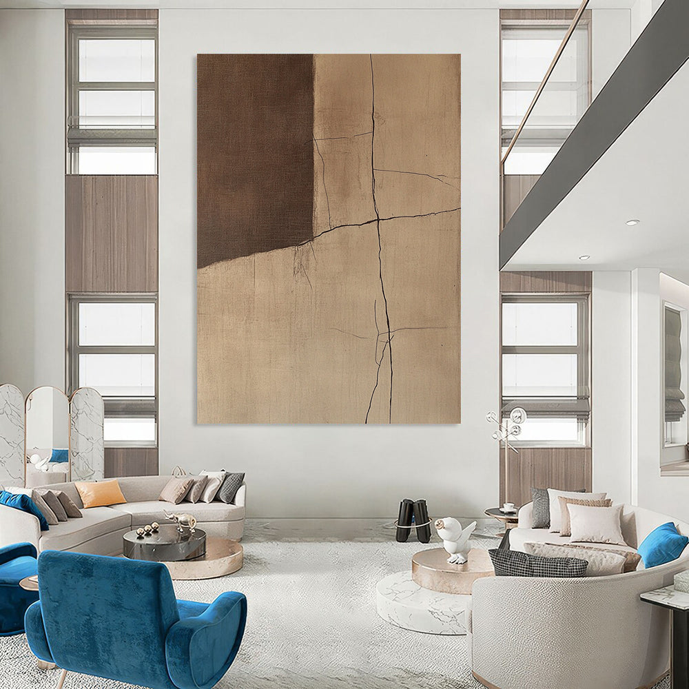 Contemporary abstract artwork showcasing textured wall cracks in warm brown and beige tones inspired by Jean-Que Demoiselle's unique style. DLZ0860