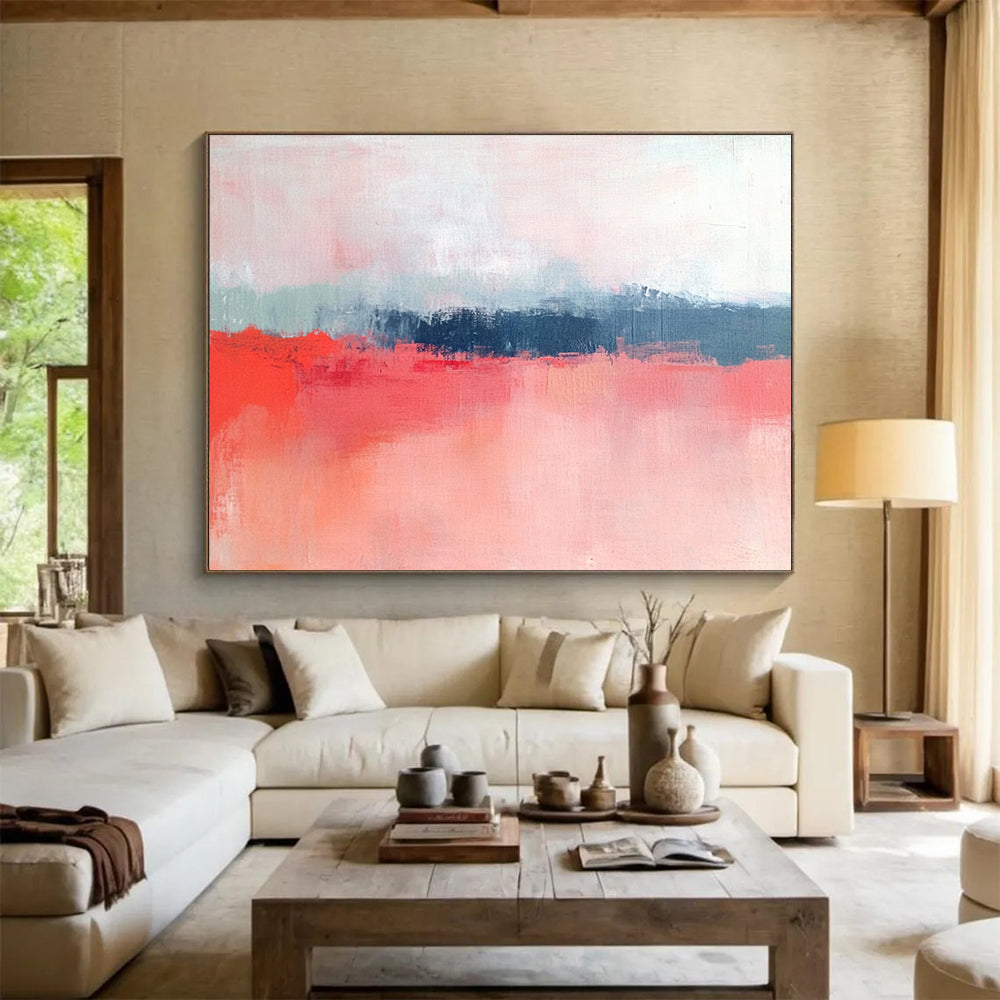 “Soft Coral Hues” - Gentle Pinks, Corals, and Muted Blues, Subtle Landscape - Inspired Abstract Painting On Canvas HB0912