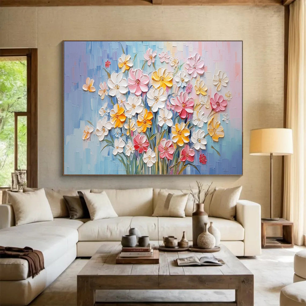Textured Flower Bouquet - Cheerful Living Room or Dining Room Art DLZ210