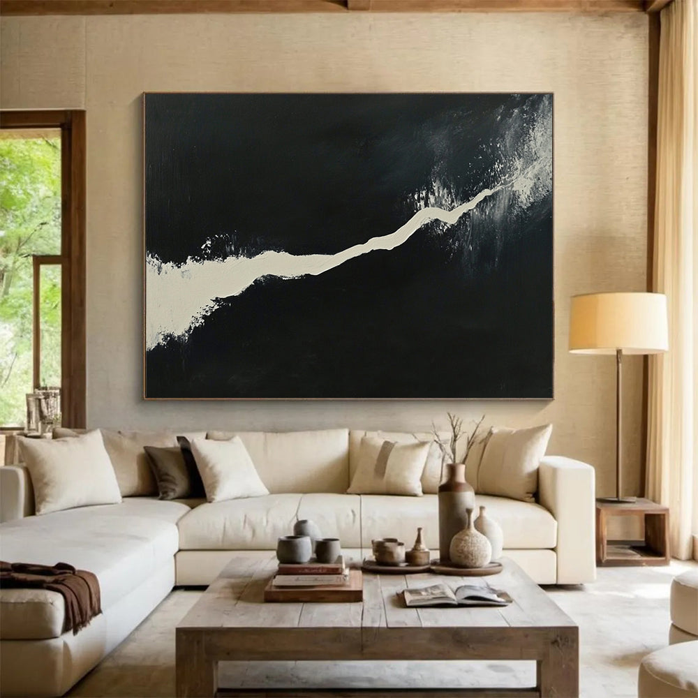 “Winding White Path” - Stark white, rich black, Abstract Minimalist Painting On Canvas HB0609