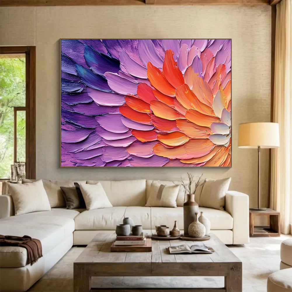 “Impasto Flower Petals” - Purple, Pink, Orange - Textured Floral Impasto - Acrylic Painting HB1326