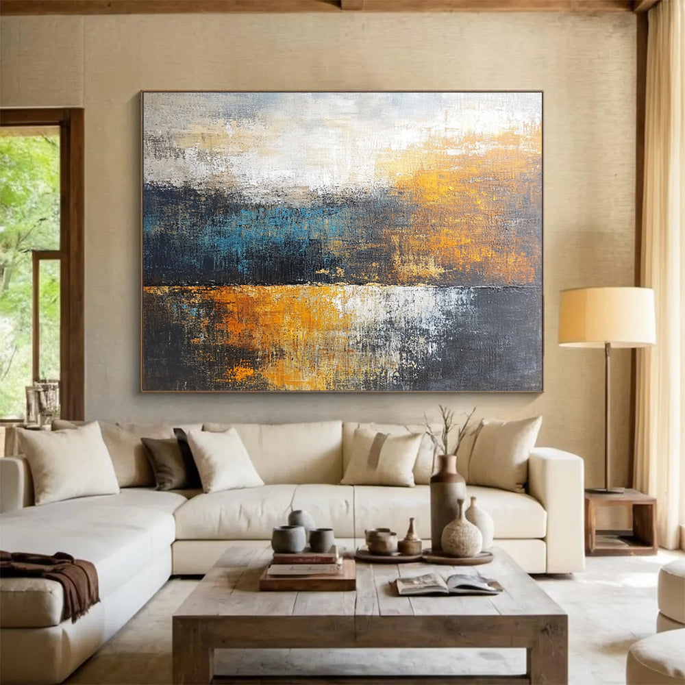 “Warm Toned Abstract Landscape” - Orange, Blue, Gray, Abstract Landscape Painting On Canvas HB0991
