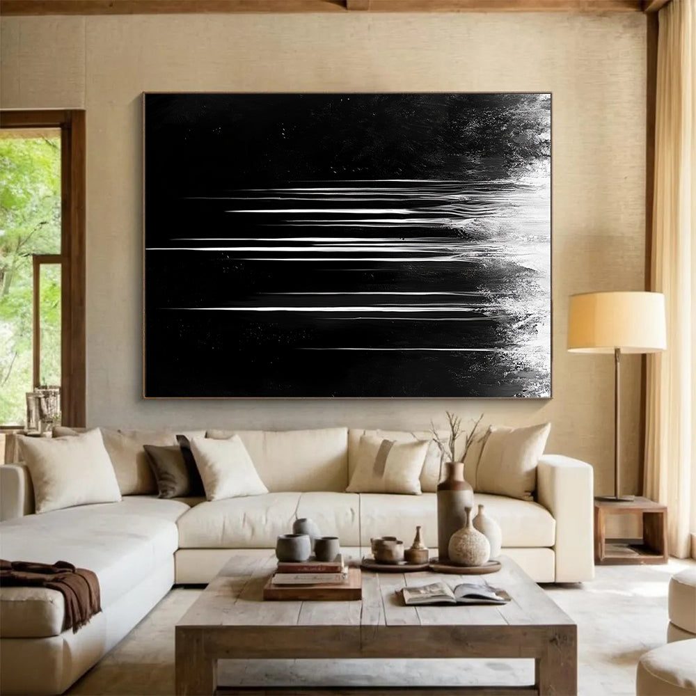 Gray - White Dripping Streaks "Mystic Stream" Painting On Canvas HB308