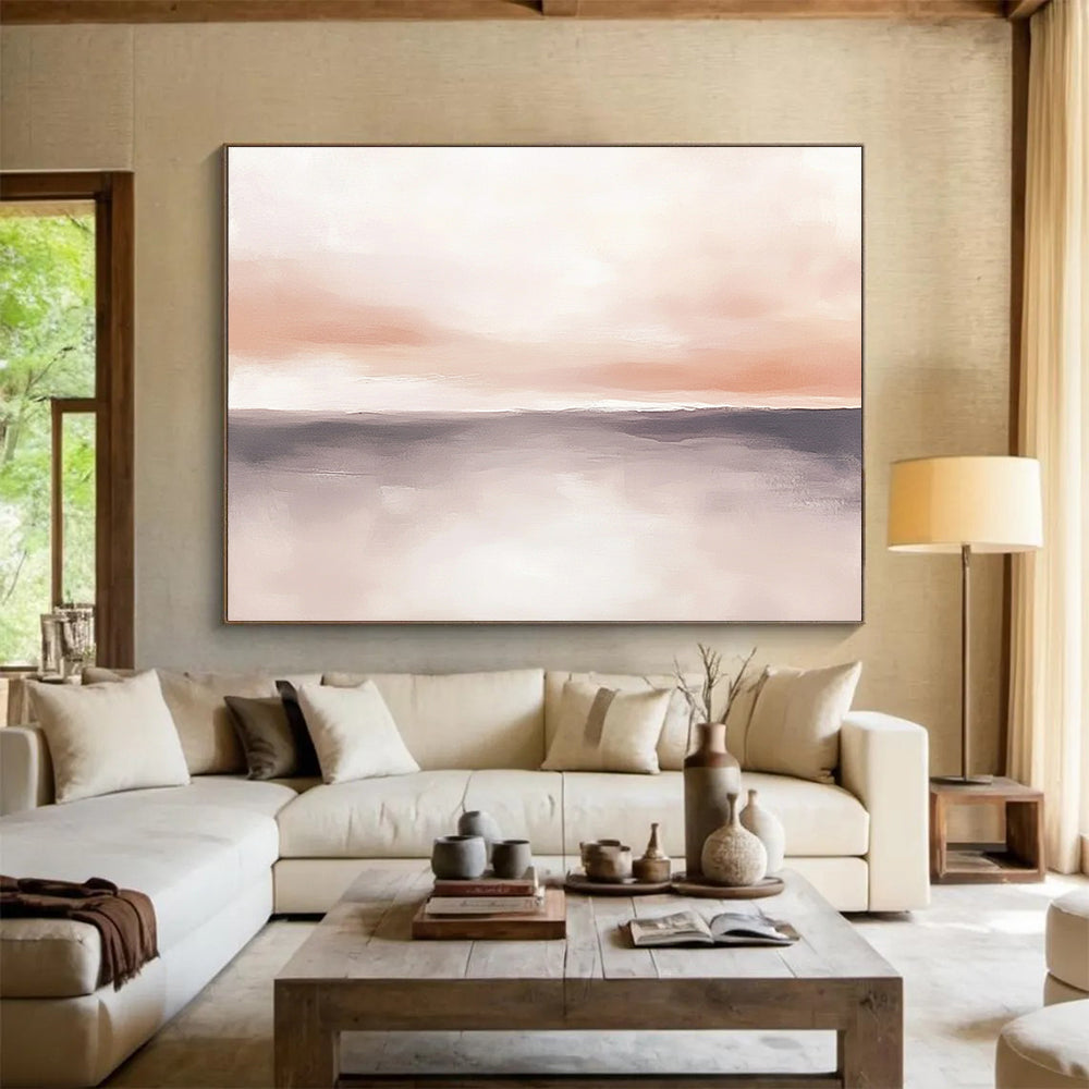 “Blush Horizon” - Soft Pink, Gray, Tranquil Sky and Water Painting On Canvas HB0926