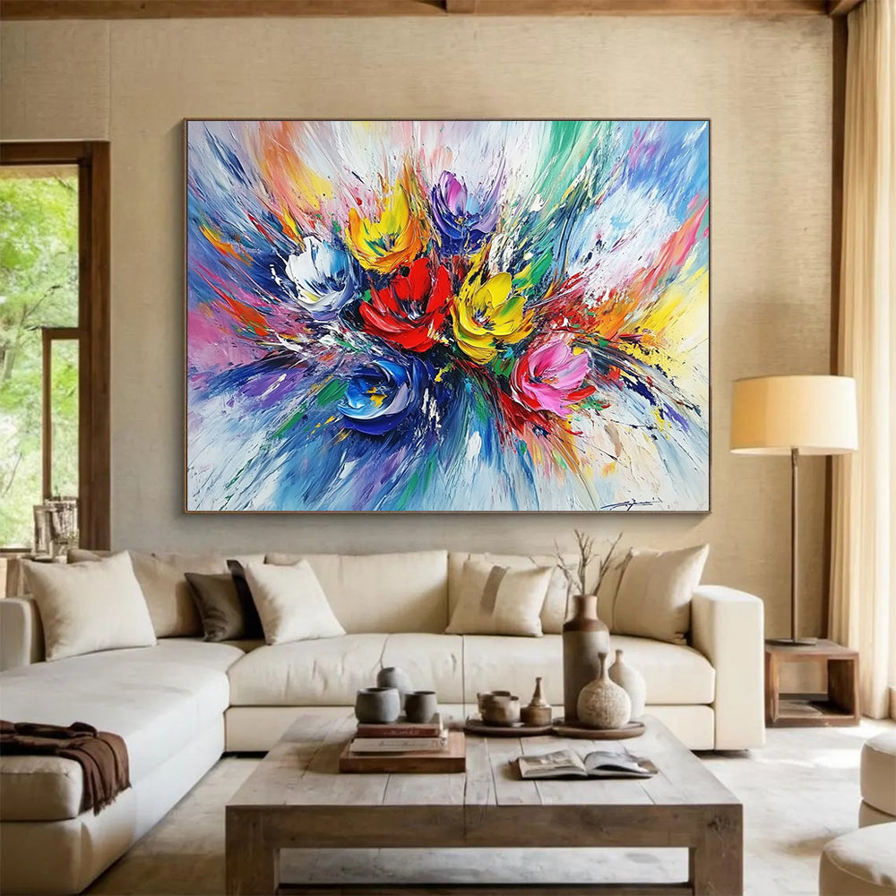 “Vibrant Flower Explosion” - Multicolor, Flower Explosion, Impasto - style HB1145