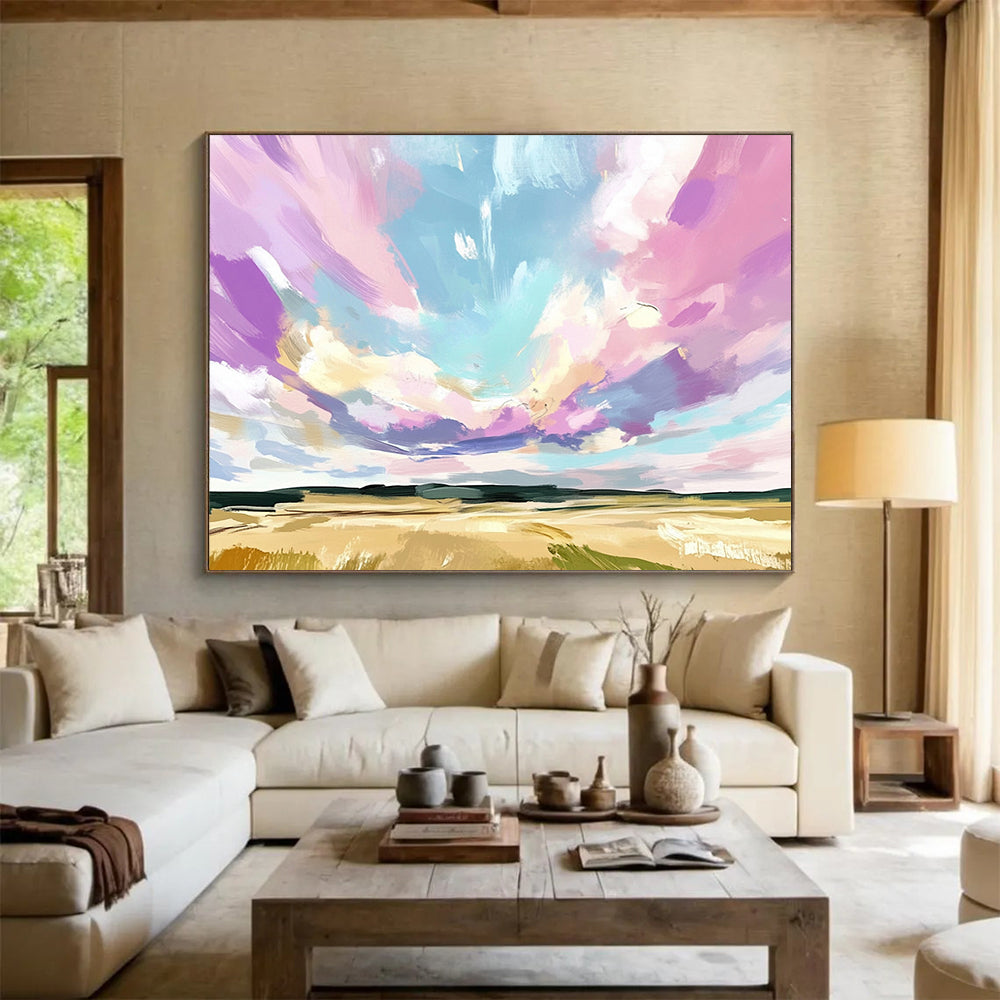 “Pastel Sky Field” - Soft Pinks, Purples, Blues, Open Field Under Colorful Sky - Impressionistic Acrylic Painting HB1726