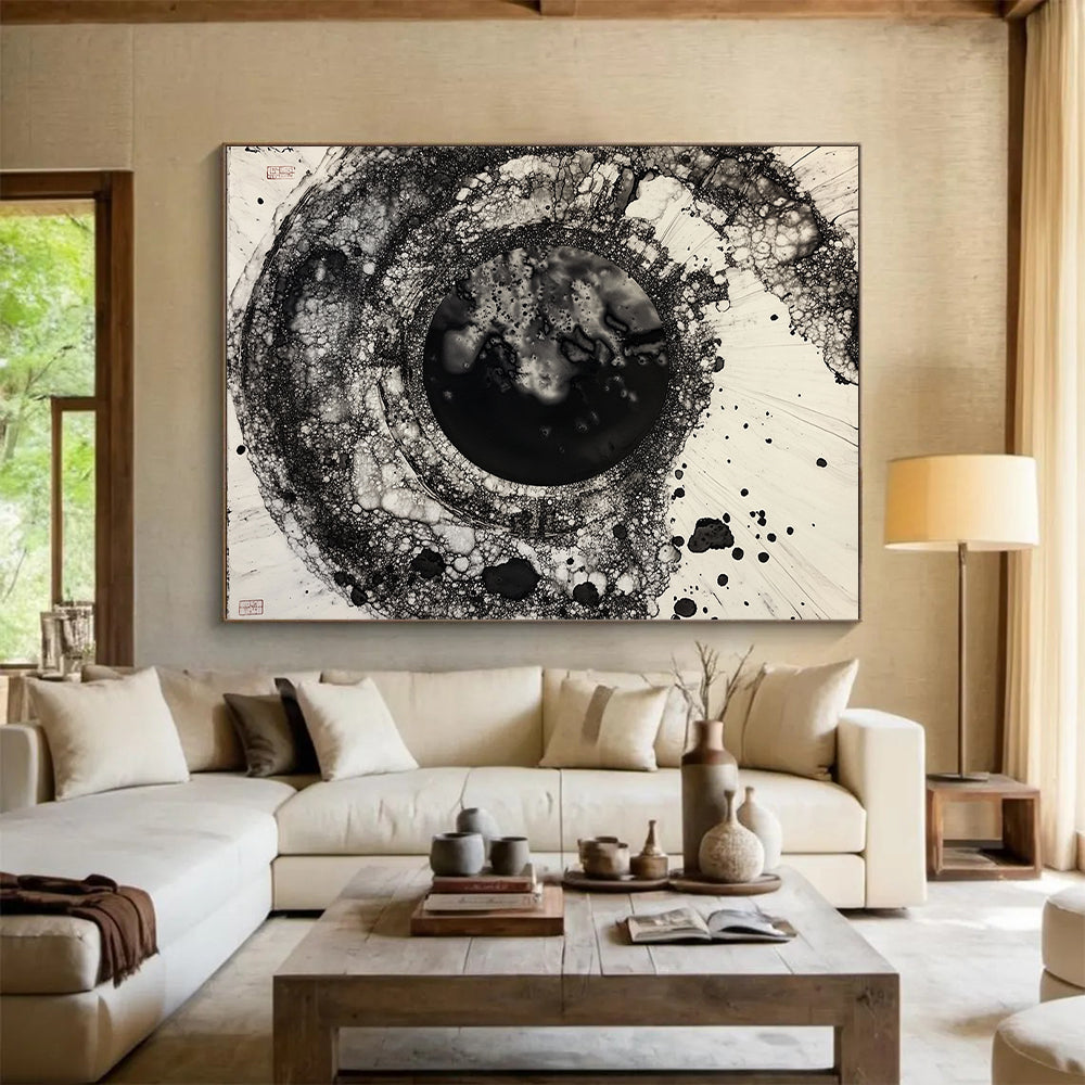 Black & White Bubbly Circular Ink - “Ethereal Ink Bubble” Painting On Canvas HB223