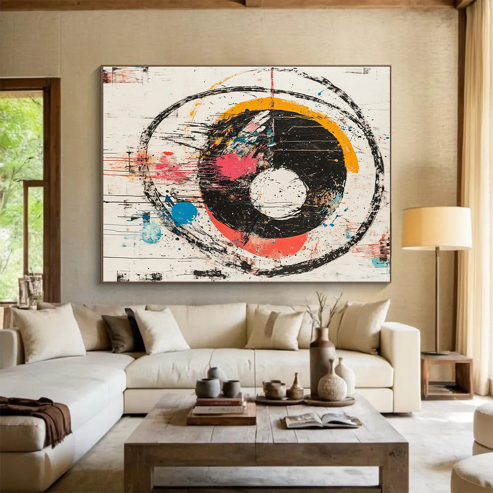 Colorful Circular Splashes with Black Rings - “Vibrant Chaos Orbit” Painting On Canvas HB181