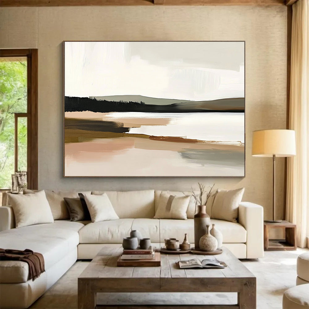 “Soft Tonal Landscape” - Beige, Gray, Brown, Muted Natural Scene - Abstract Landscape Painting HB1668