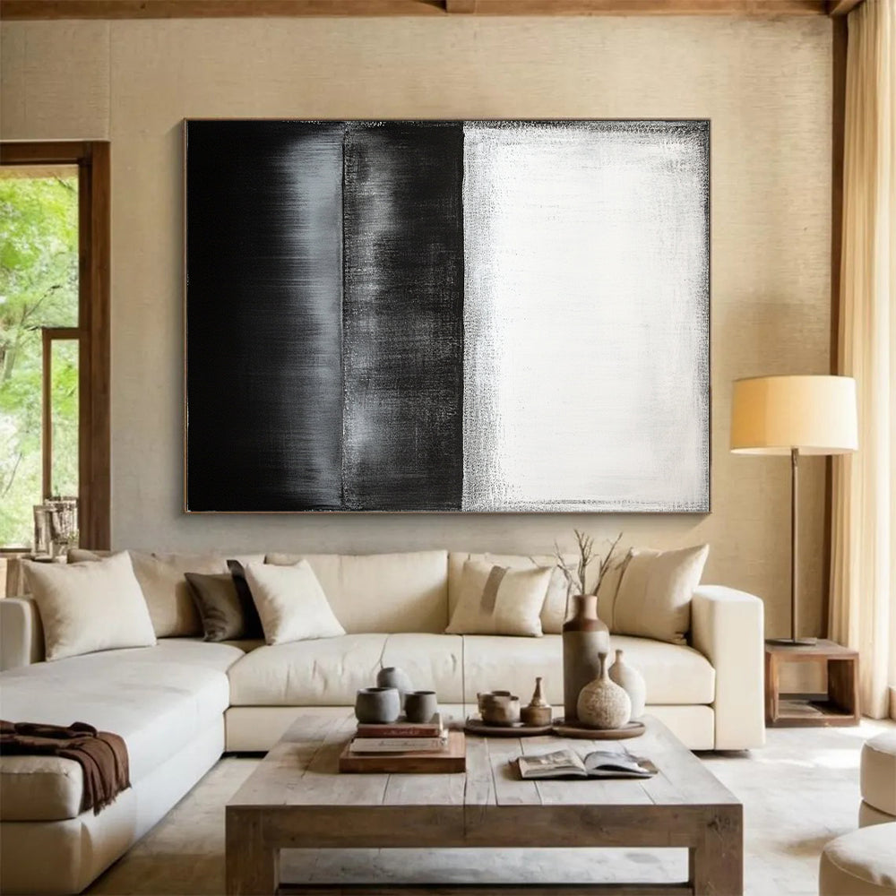 Black, White, Gray, Gradient Layers "Monochrome Horizon" Abstract Color Field Painting On Canvas HB164
