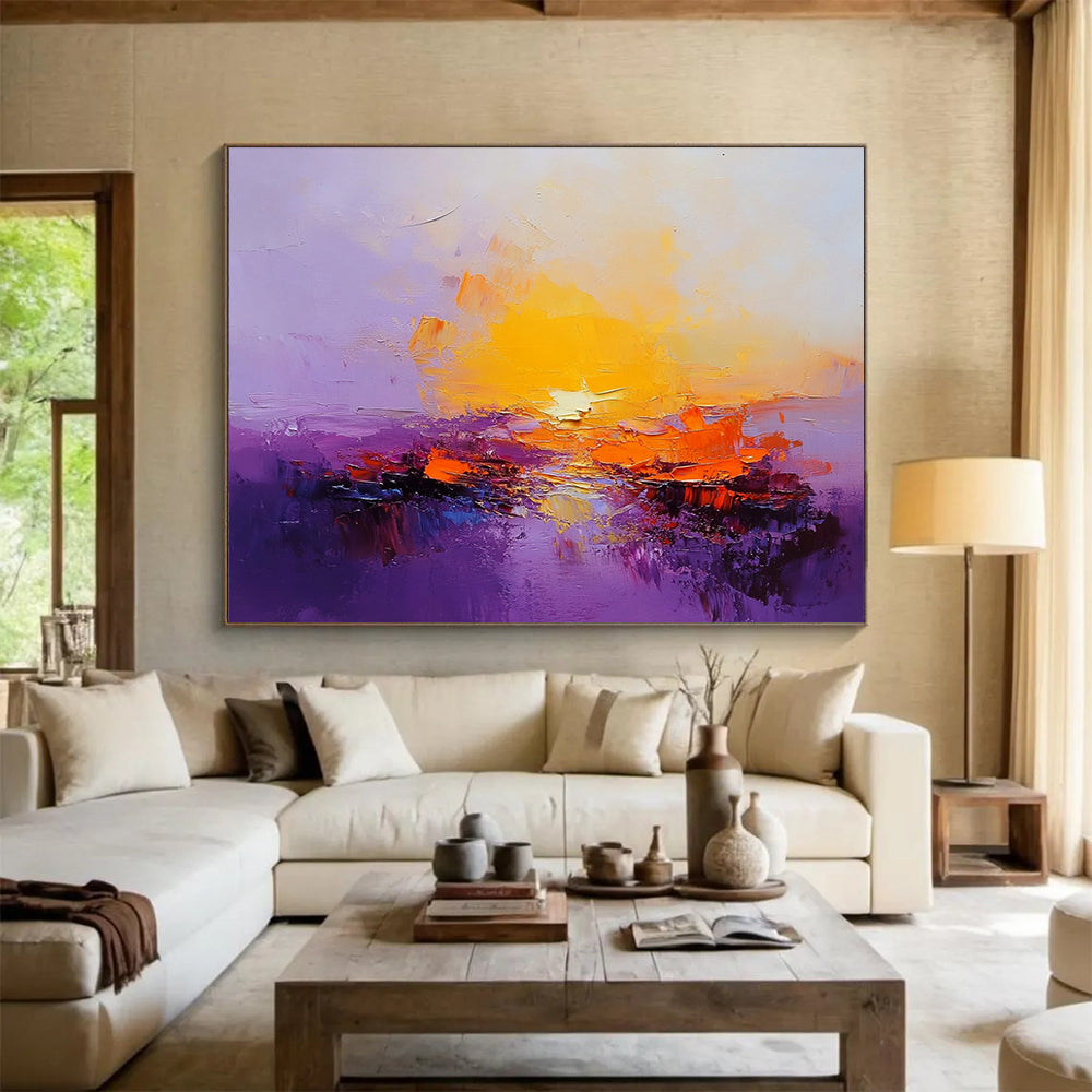 “Purple Sunset Glow” - Purple, Orange, Yellow, Radiant Skies and Water Painting On Canvas HB0933