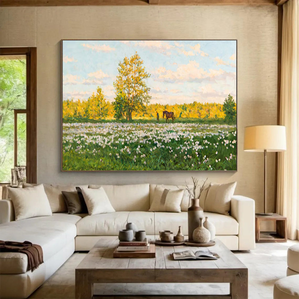 Summer Meadow with Horse - Peaceful Living Room or Office Art DLZ216