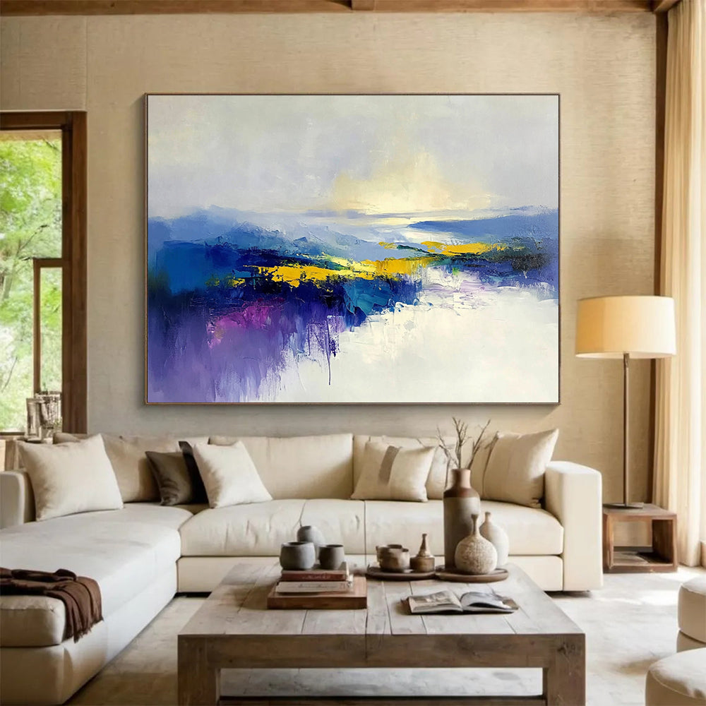 “Colorful Abstract Landscape” - Blue, Yellow, Purple, Bold Brushstrokes, Abstract Landscape Painting On Canvas HB0901