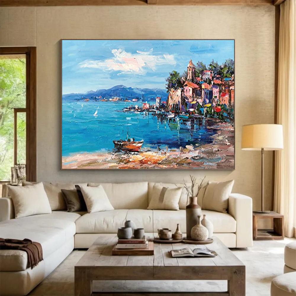 Coastal Village & Sea - Vibrant Living Room or Office Art DLZ230