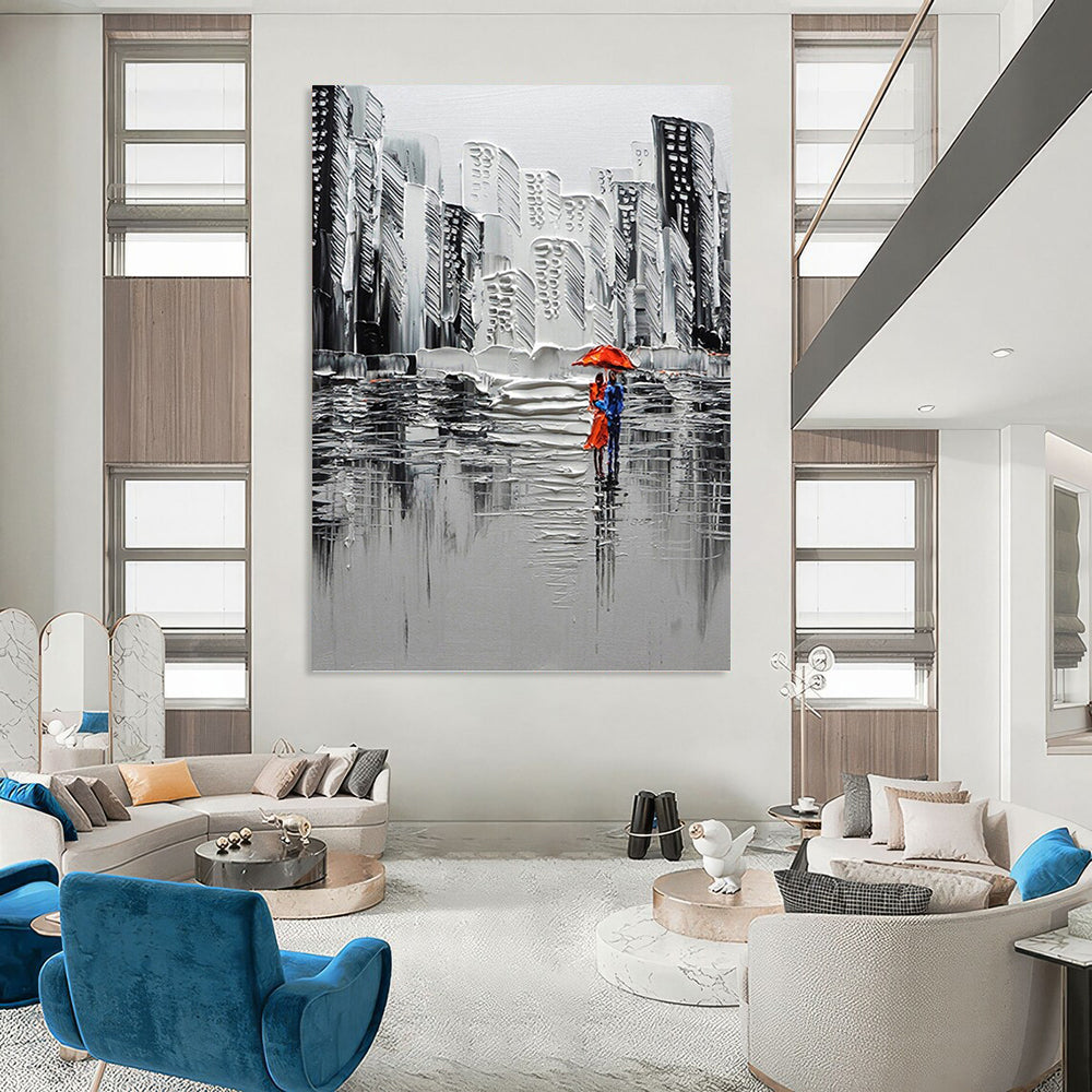 Extended - Height Vertical Hand - Painted Textured Custom Abstract Elegy for Bedroom and Hotel DKH1600