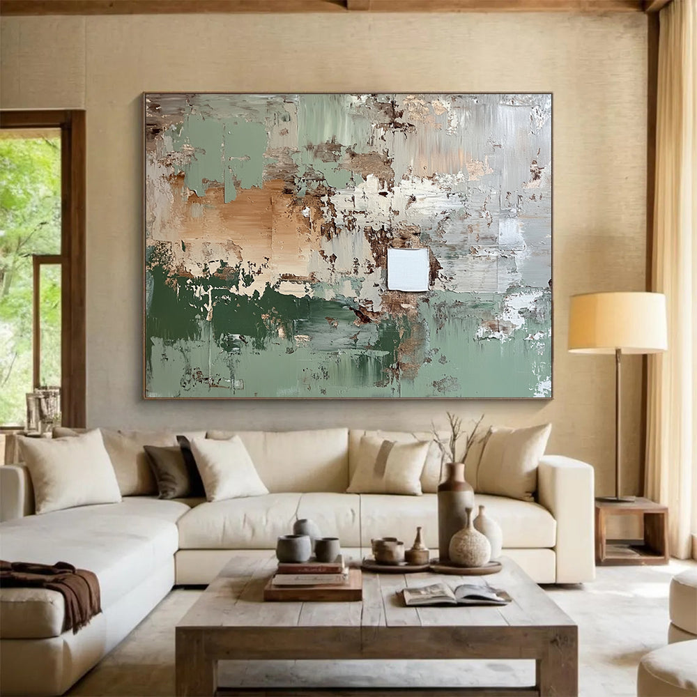 “Weathered Green - Brown Abstract” - Distressed Abstract Painting HB0529
