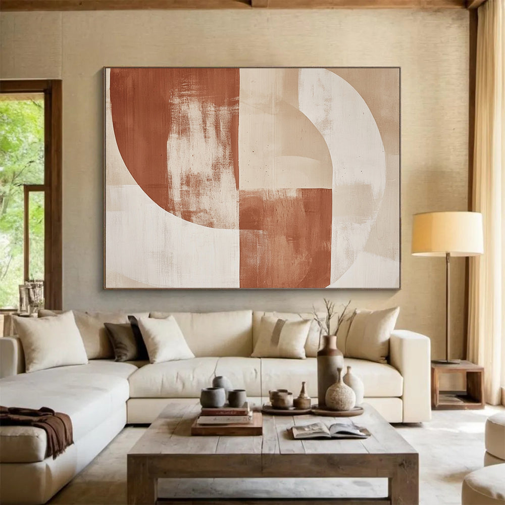 “Earth - Toned Geometric Shapes” - Brown, Beige, White, Abstracted Geometric Forms - Acrylic Painting HB1665