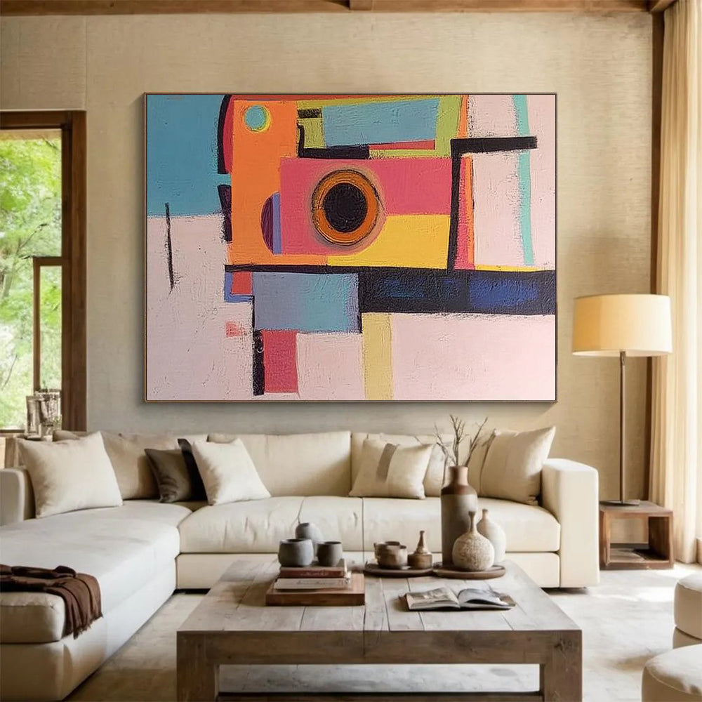Colorful Geometric Abstract "Playful Prism" Painting On Canvas HB0411