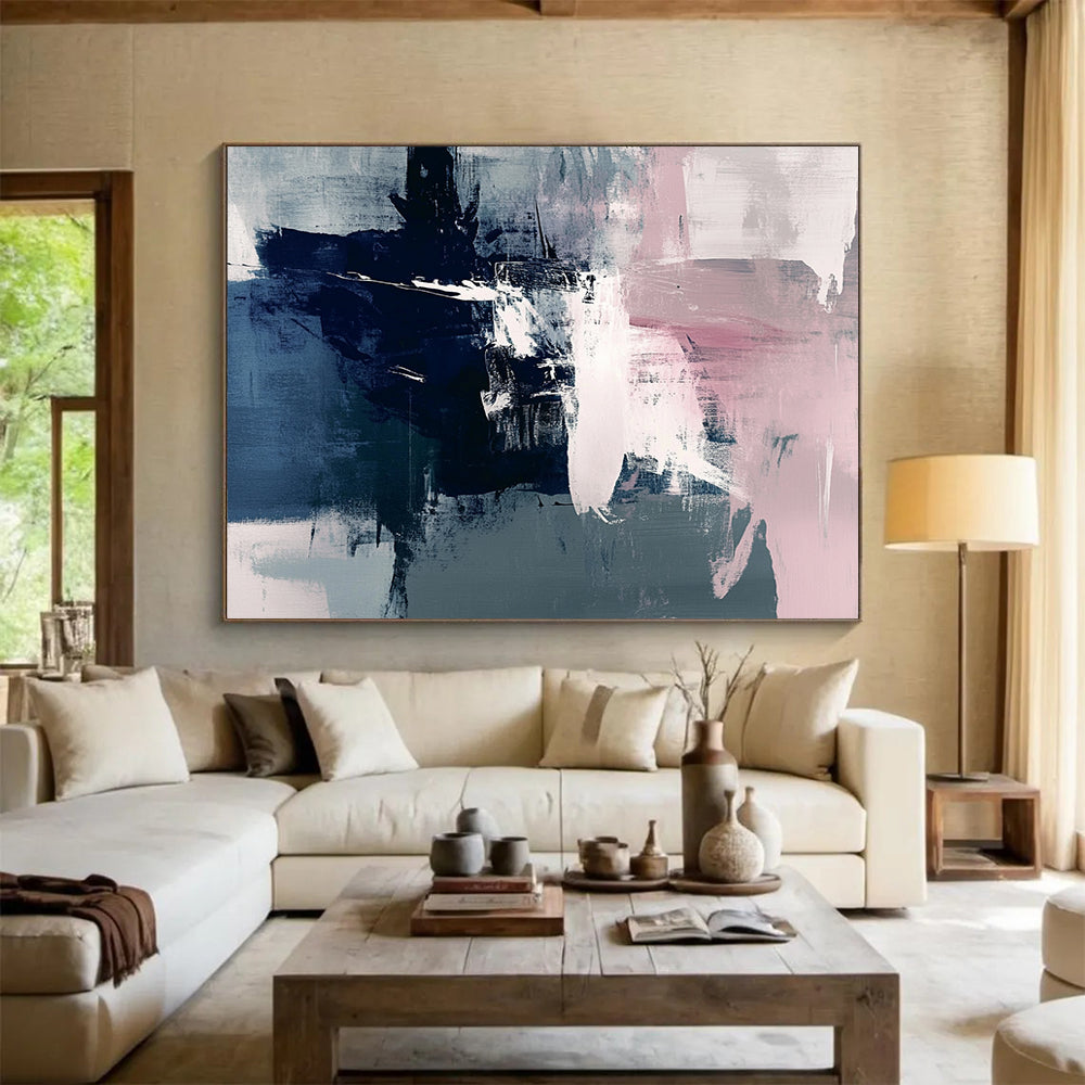 “Cool Tone Abstract Fusion” - Blue, Pink, Gray, Blended Strokes - Abstract Acrylic Painting HB1525