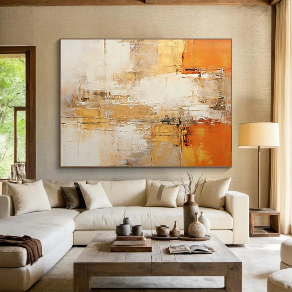 Warm Brown - Gold Abstract Painting - Creator of Cozy Atmosphere in Bedroom DLZ096