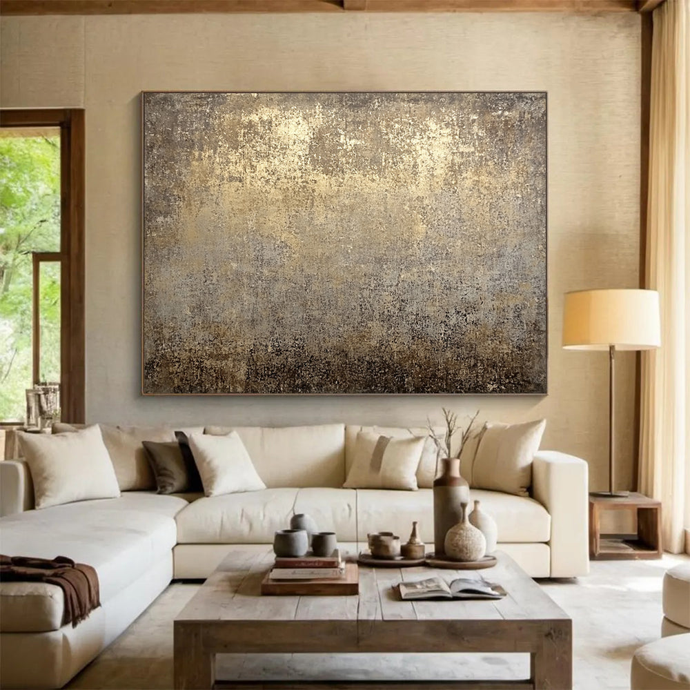 “Vintage Gold - Gray Textured Background” - Gold, Gray, Textured Abstract Painting On Canvas HB0776