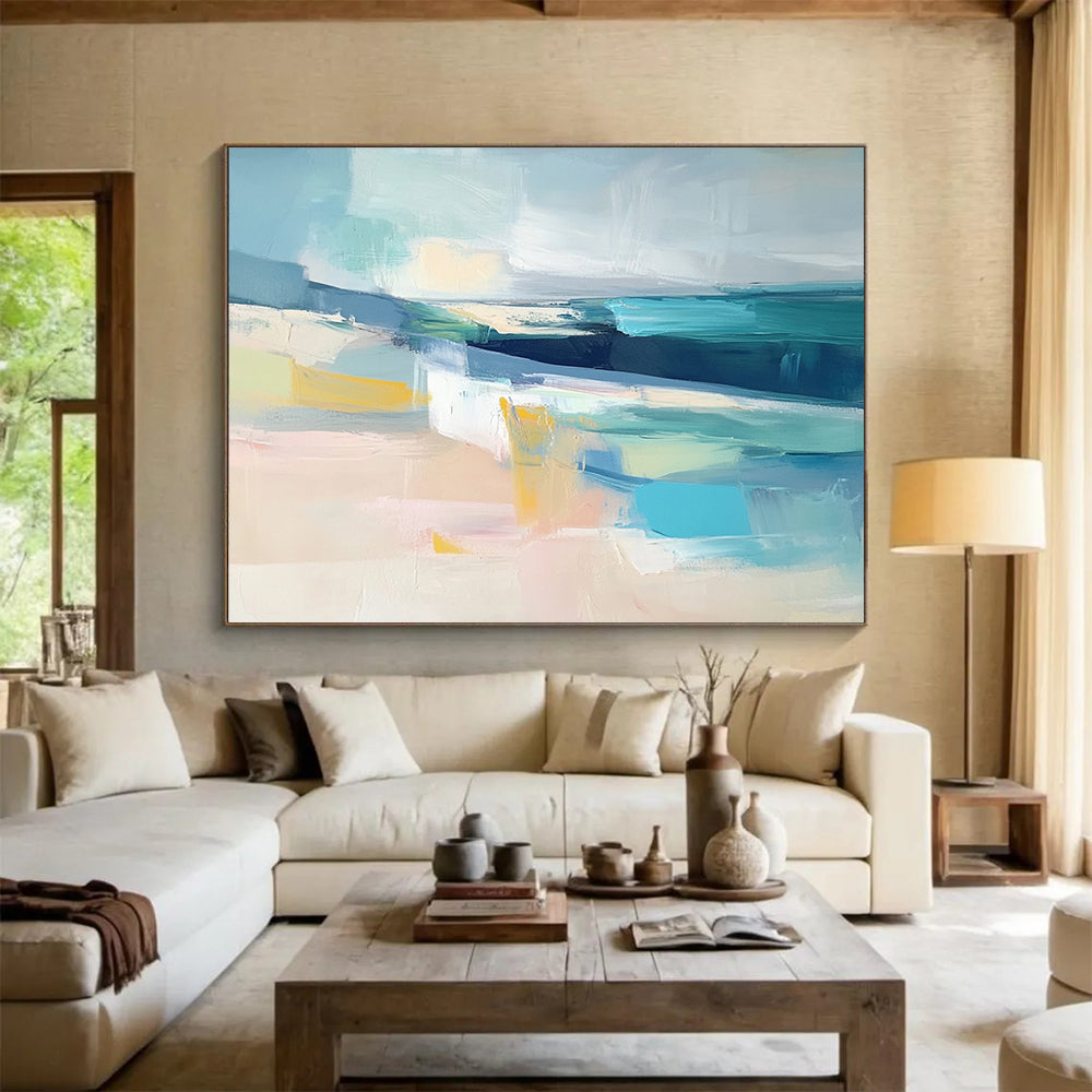 “Coastal Abstract Layers” - Blue, Beige, Turquoise, Abstract Seaside - Modern Acrylic Painting HB1495
