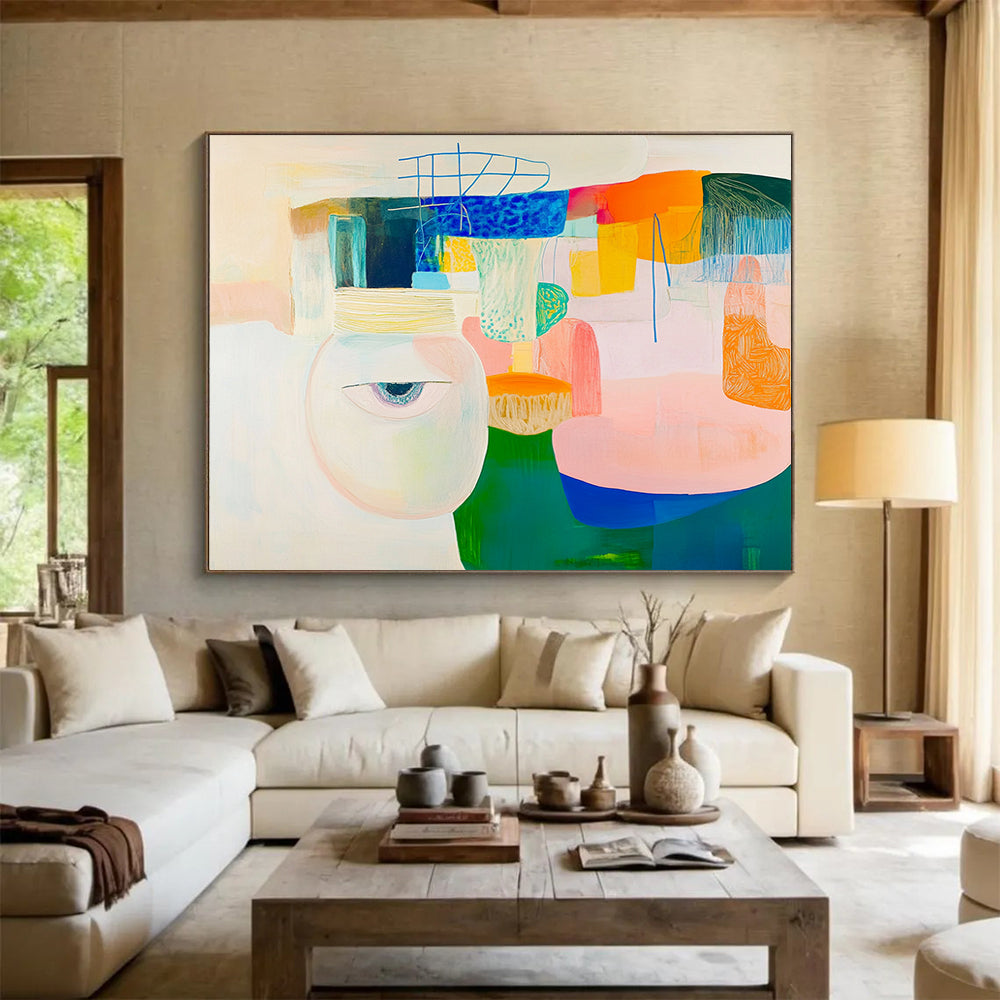 “Surreal Abstract with Eye” - Pastel colors, eye motif, Surrealist Abstract Painting HB0628