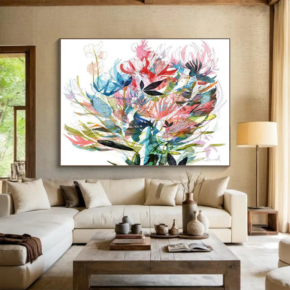 Colorful Floral Burst - Oversized Lively Dining Room Art DLZ138