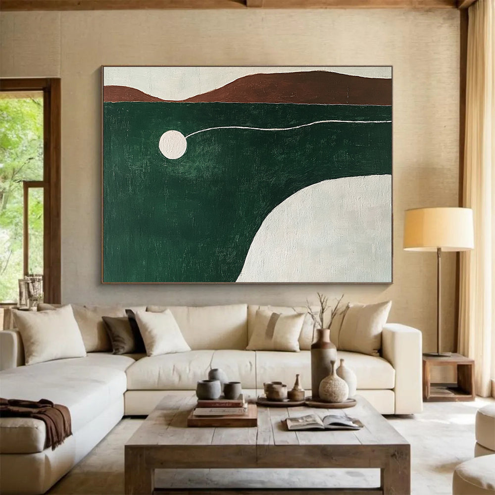 “Minimalist Landscape” - Greens, Browns, Whites, Abstract Landscape - Minimalist Oil Painting HB1585