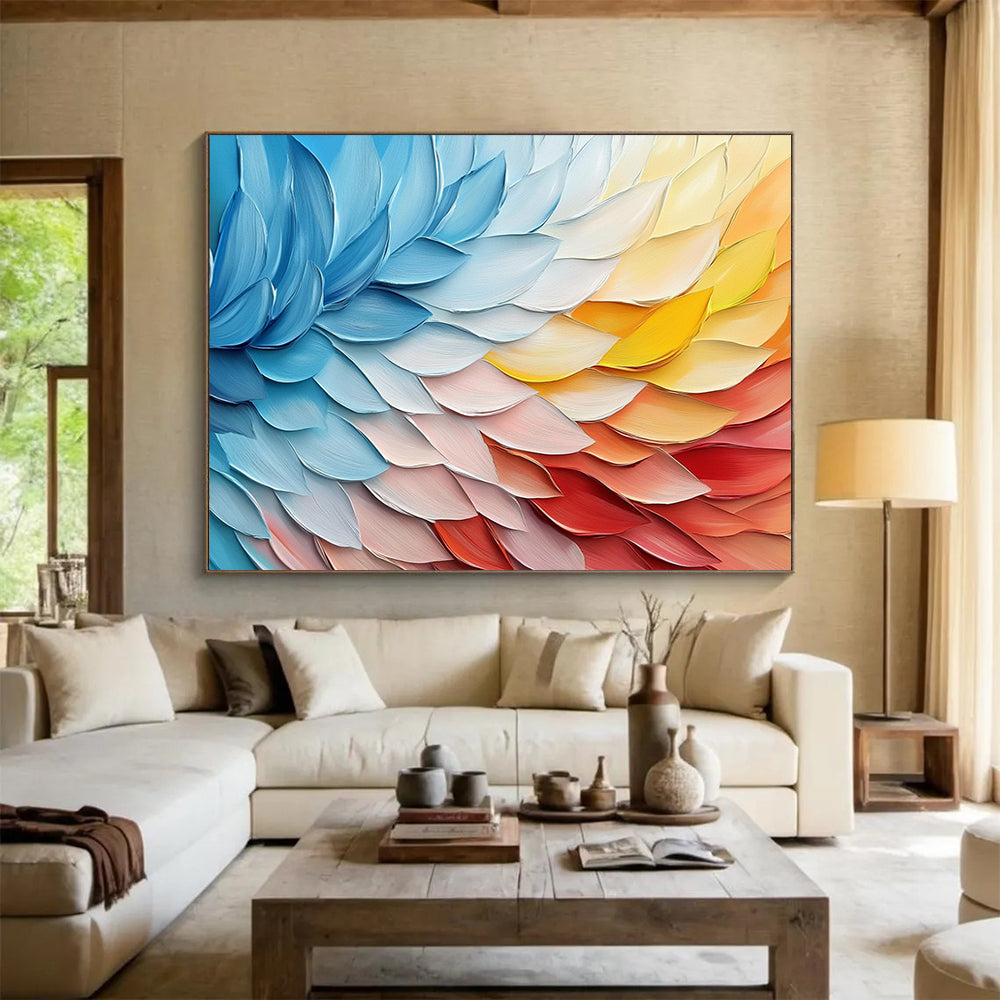 “Rainbow Petal Harmony” - Blue, Yellow, Pink, Layered Petals Painting On Canvas HB0728