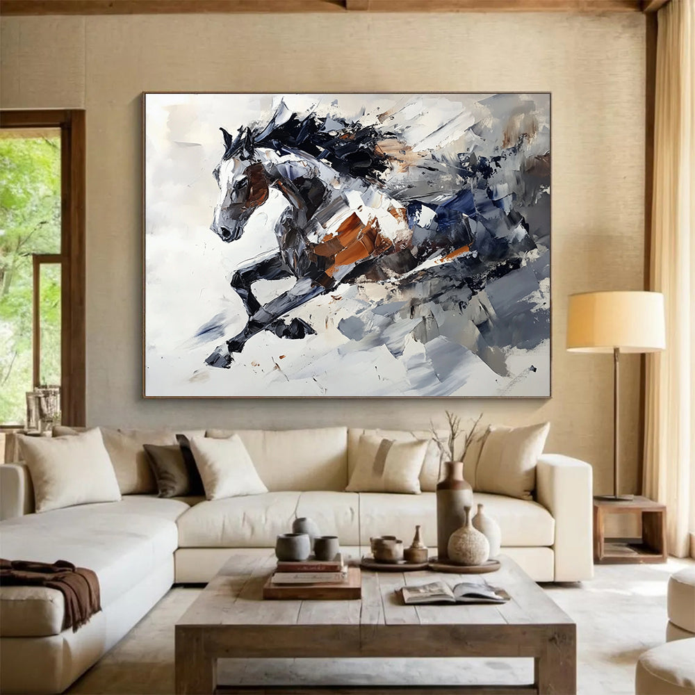 “Dynamic Horse Abstract” - Gray, Brown, Abstract Horse Oil Painting On Canvas HB0720