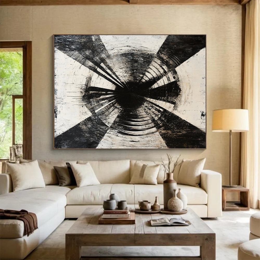 Black & White Textured Tunnel - “Abandoned Tunnel Echo” Painting On Canvas HB186