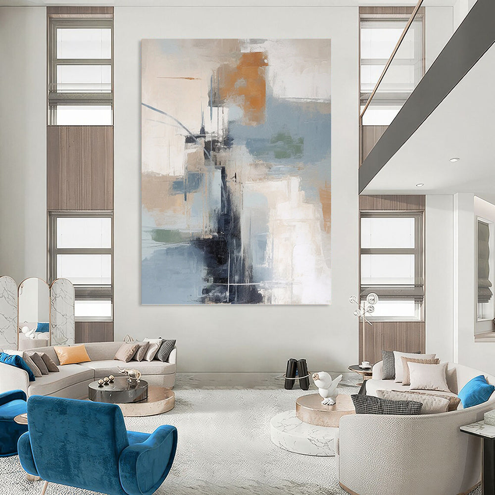 Relaxingly Striking Hand - Painted Textured Abstract Mural for Waiting Room & Lounge Area DKH1254