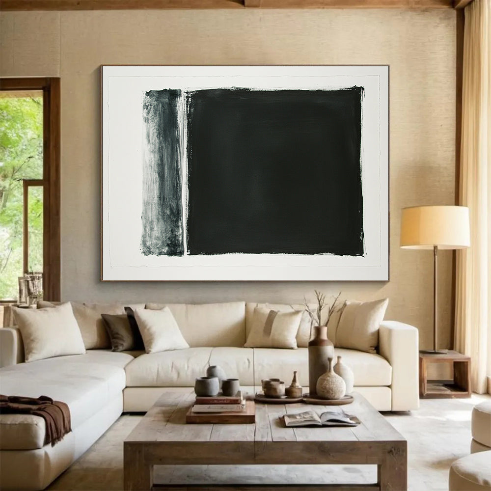 Black and White Textured Rectangle "Raw Simplicity" Painting On Canvas HB278