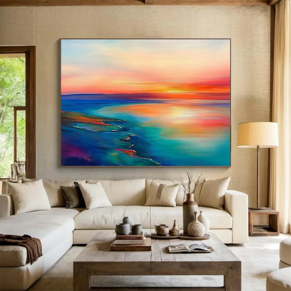 Abstract Coastal Sunset - Color - Field Landscape Oil Painting On Canvas HB0478