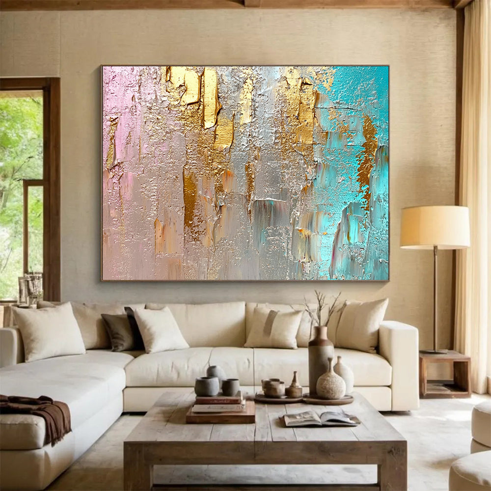 “Pink and Gold Textured Art” - Pink, Gold, Gray, Textured Abstract Painting On Canvas HB0992