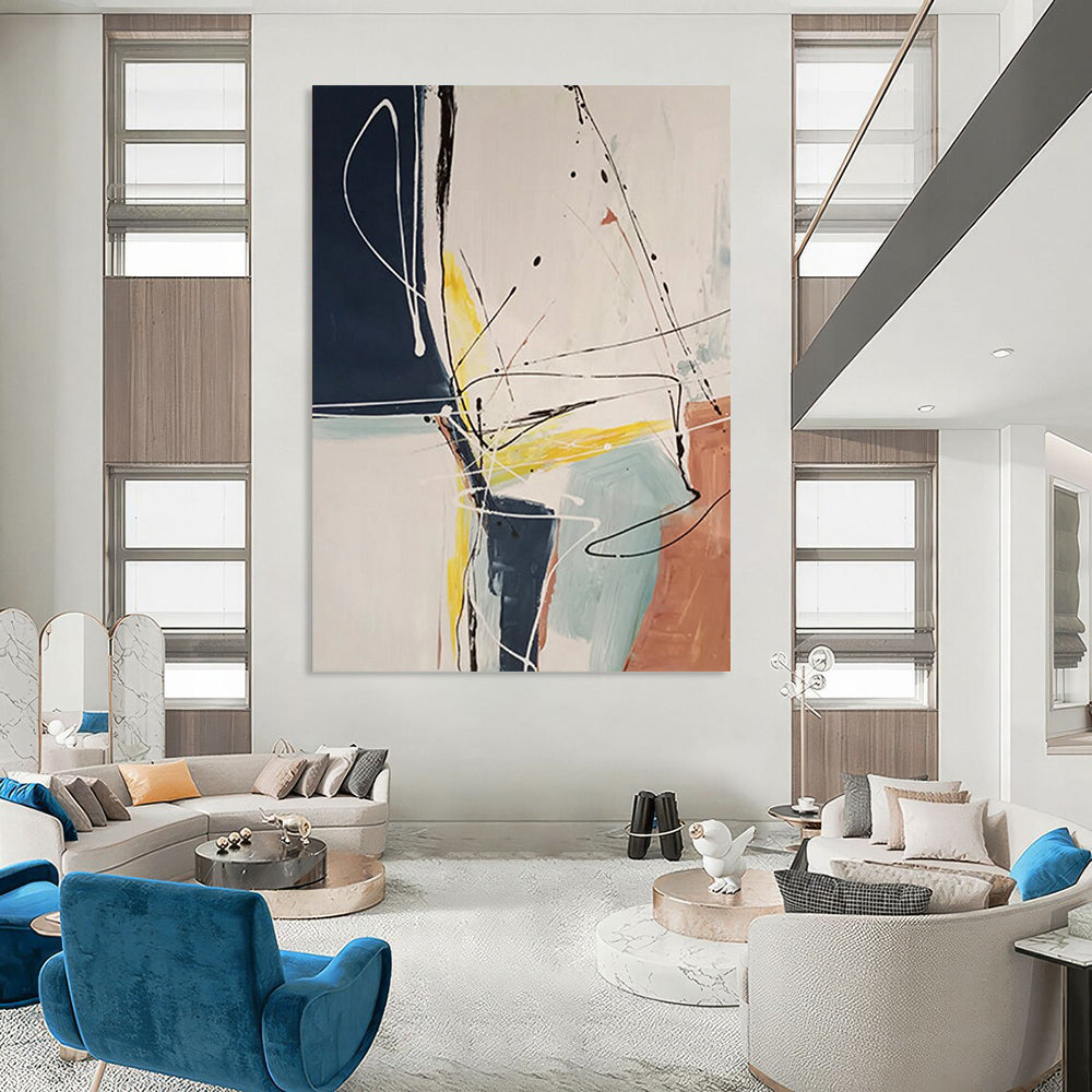 Extra - Large Hand - Painted Textured Custom Abstract Gemstone for Living Room and Hotel DTP037